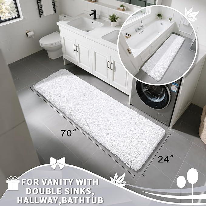 Yimobra Long Bathroom Rugs Runner 70x24 Inch, Extra Thick Soft Absorbent Chenille Bath Mat, Non Slip Machine Washable, Quick Dry Bath Rugs for Bathroom Floor, Tub and Shower, White - ModernBath