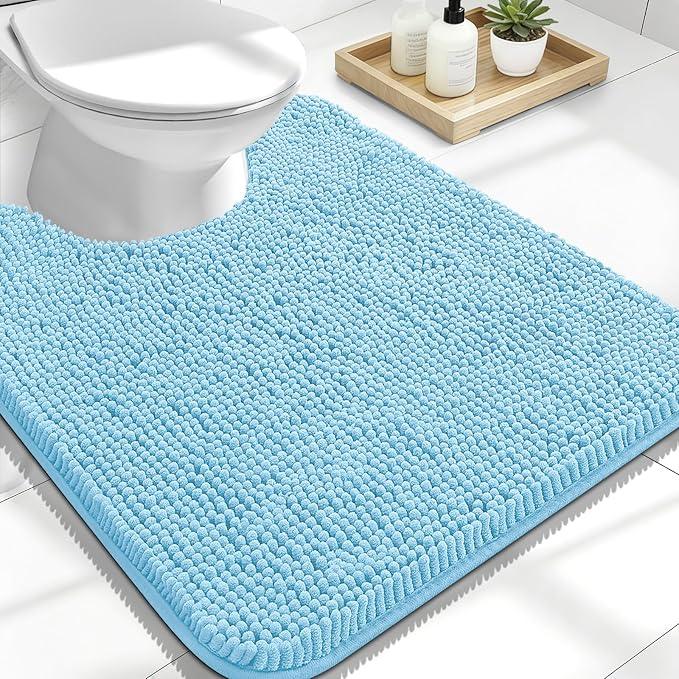 OLANLY Toilet Rugs U-Shaped 24x20, Extra Soft Absorbent Chenille Contour Bathroom Rugs for Toilet, Dry Quickly, Machine Washable, Non-Slip Bath Mat, Sky Blue - ModernBath