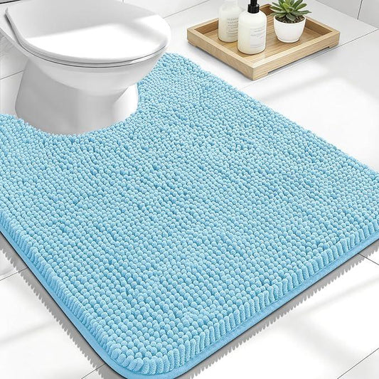 OLANLY Toilet Rugs U-Shaped 24x20, Extra Soft Absorbent Chenille Contour Bathroom Rugs for Toilet, Dry Quickly, Machine Washable, Non-Slip Bath Mat, Sky Blue - ModernBath