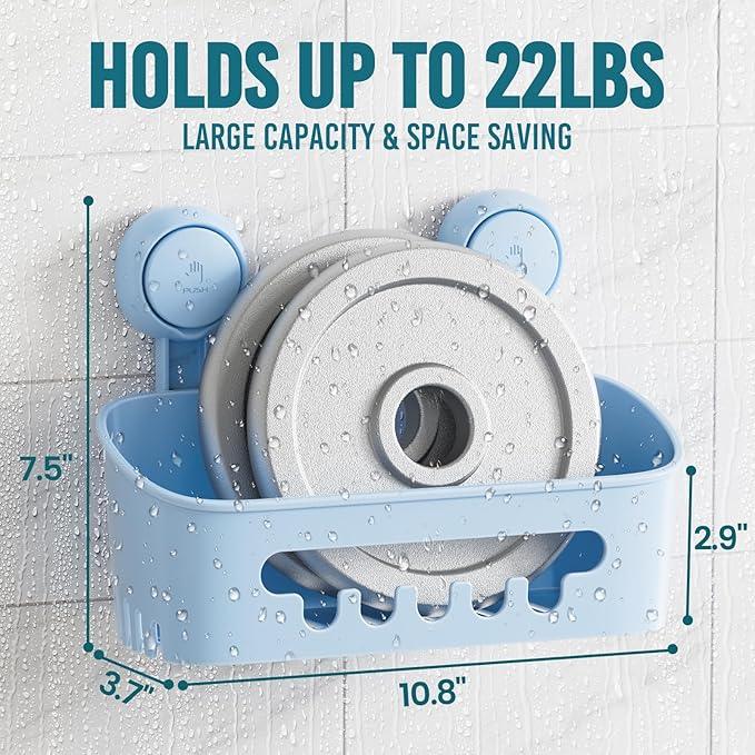 TAILI Shower Caddy Suction Cup 2 Pack, Heavy Duty Bathroom Organizer, Removable Shelves for Inside Shower, Shampoo, Waterproof Suction Plastic Storage for Bathroom Accessories Holder, Blue - ModernBath