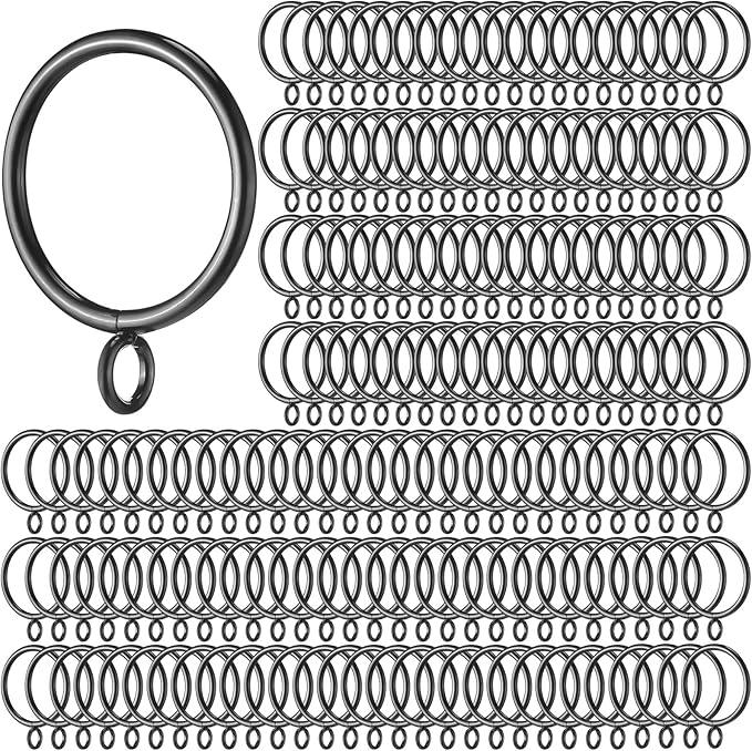Maitys 200 Pcs Metal Curtain Rings with Eyelet 1.5-inch Inner Diameter Eyelet Curtain Rings for Drapery Clips Hooks for Sliding Window Bathroom Door Shower Rod (Black) - ModernBath