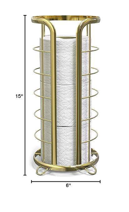 BROOKSTONE, Gold Toilet Paper Holder, Freestanding Bathroom Tissue Organizer, Minimalistic Storage Solution, Modern & Stylish Design [Holds MEGA Rolls] - ModernBath
