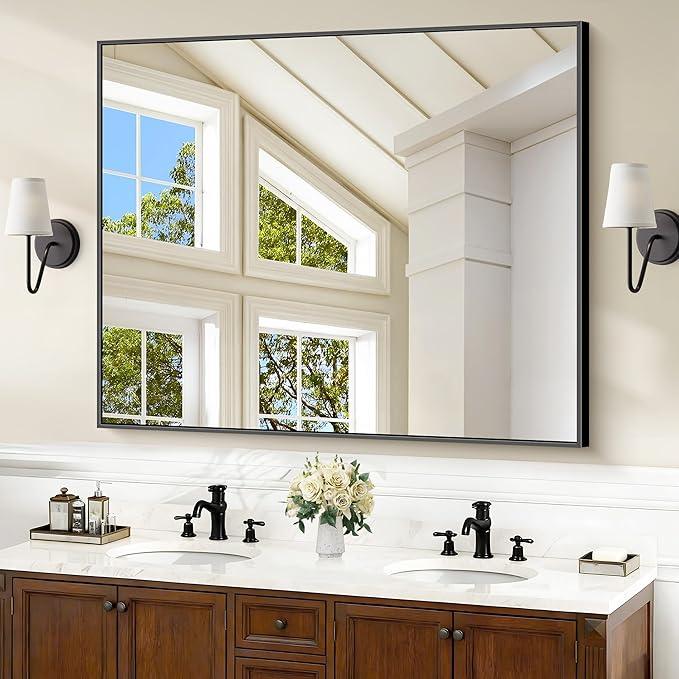 COFENY 40x48inch Black Bathroom Mirror, Black Rectangle Mirror with Frame, Large Rectangular Wall Mirrors for Bathroom, Living Room, Hair Salon, Big Farmhouse Mirror Hang Horizontal/Vertical - ModernBath