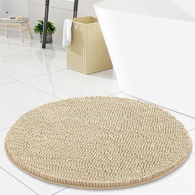 Arotive Bathroom Rugs Round 24x24, Extra Soft Absorbent Shaggy Chenille Bath Rugs, Machine Washable Rubber Backing Non-Slip Bath Mats for Bathroom Floor Tub and Shower, Home Decor Accessories, Beige - ModernBath