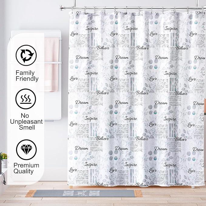 TIKABC Shower Curtain Liner, 4G PEVA Shower Liner, Plastic Waterproof Shower Curtains, with Grommet Holes and 3 Magnetic Weights(Flowers and Text) - ModernBath