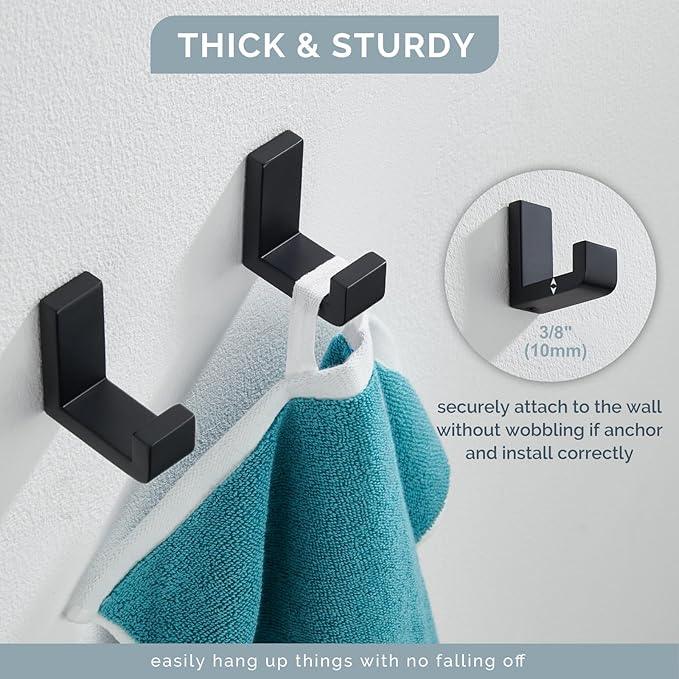 Angle Simple Towel Hook Matte Black 2 Pack, 304 Stainless Steel Bathroom Coat Robe Hook for Wall - ModernBath
