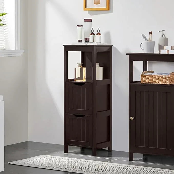 Yaheetech Bathroom Floor Cabinet, Wooden Storage Cabinet with 2 Drawers and 1 Shelf, Multifunctional Side Organizer Rack Stand Table, D11.8xW11.8xH35 Inches Espresso - ModernBath