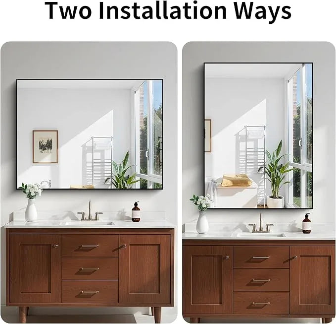 KOCUUY Black Mirror, 48"x36" Rectangle Bathroom Mirror for Over Sink, HD Tempered Glass, Anti-Rust Frame, Modern Design for Bathroom, Bedroom, Living Room, Entryway, Hang Horizontal/Vertical - ModernBath