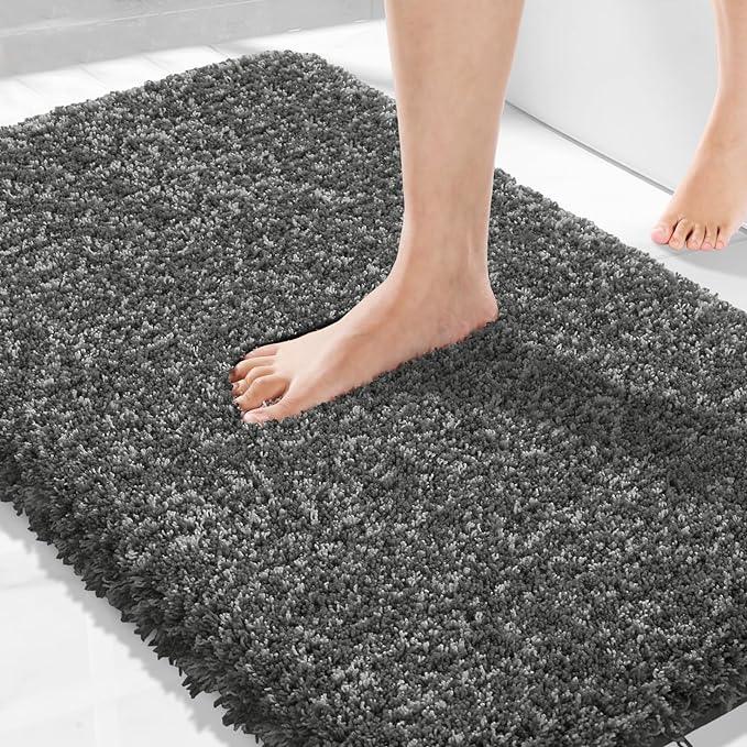 Yimobra Bathroom Rugs Non Slip Washable 36x24, Ultra Soft and Water Absorbent Bath Mats, Plush Shower Mat Outside, Luxury Microfiber Thick Matts for Bathroom Floor/Tub, Light Gray and Black Gray - ModernBath