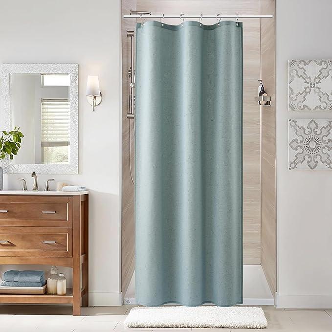 Naturoom Light Blue 36 Inch Shower Curtain - Stall Narrow Half Linen Ultra Thick Fabric Shower Curtain Set with Hooks, Boho Farmhouse Rustic RV Camper Bath Curtains for Bathroom, 36x72 - ModernBath