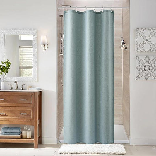 Naturoom Light Blue 36 Inch Shower Curtain - Stall Narrow Half Linen Ultra Thick Fabric Shower Curtain Set with Hooks, Boho Farmhouse Rustic RV Camper Bath Curtains for Bathroom, 36x72 - ModernBath