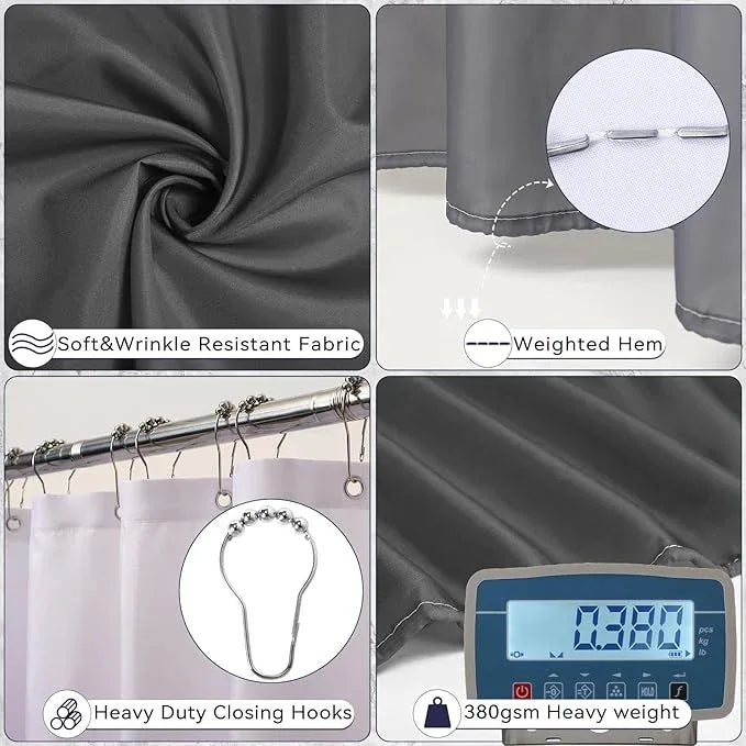 XLHOMO Grey Bathroom Accessories Set, Bathroom Sets with Shower Curtain and Rugs, Trash Can, Tray, Soap Dispenser, Soap Dish, Toothbrush Holder, Toothbrush Cup,Toilet Brush and Qtip Holders for Home - ModernBath