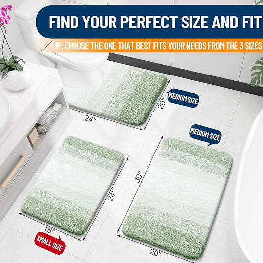 OLANLY Luxury Toilet Rugs U-Shaped 24x20, Extra Soft and Absorbent Microfiber Bathroom Rugs, Non-Slip Plush Shaggy Bath Mat, Machine Wash Dry, Contour Bathroom Mats for Toilet Base, Sage Green - ModernBath