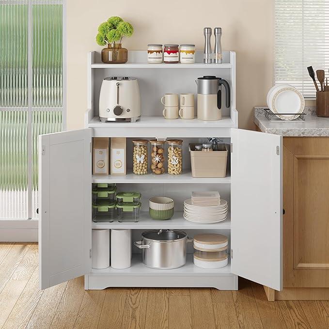 Gizoon 40" H Bathroom Storage Cabinet, Freestanding Organizer with 2 Doors, 2 Adjustable Shelves, Floor Pantry Cabinet for Dining Room, Kitchen, Living Room, Hallway, White - ModernBath