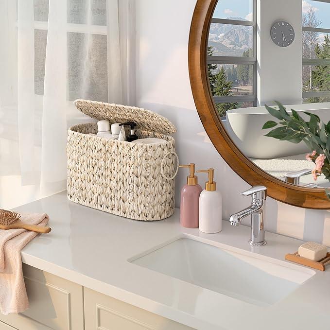 GRANNY SAYS Toilet Paper Storage Basket with Lid, Freestanding Toilet Paper Holder, Bathroom Organizers and Storage, Wicker Basket for Bathroom Storage, Butter Milk - ModernBath