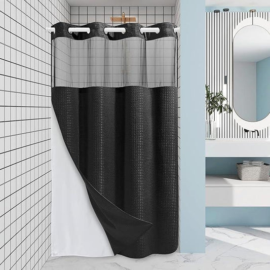 EUTXL Black Stall Shower Curtain with Liner - 230GSM Waffle Textured Heavy Duty Shower Curtains for Bathroom,54W x 80H - ModernBath
