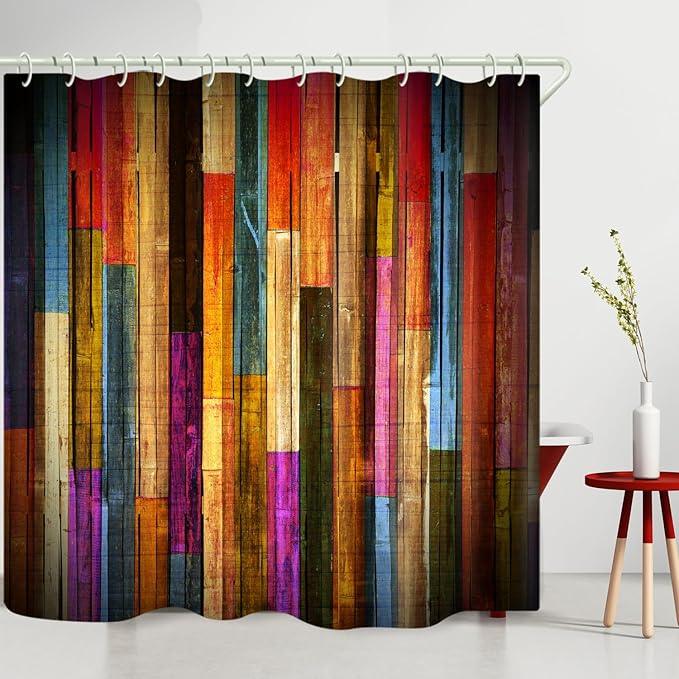 LYFANS Bathroom Uses Colored Wooden 3D Shower Curtain, Luxurious Bathtub Waterproof Shower Curtains, Bright Fabric Shower Curtains, Size (59x72 inches) - ModernBath