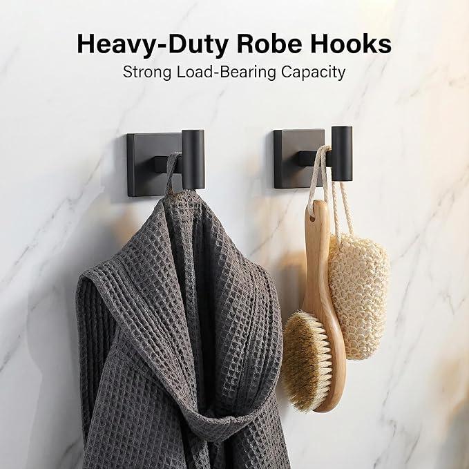 16" Matte Black Bathroom Hardware Accessories Set 5-Piece for RV Camper, SUS304 Stainless Steel Rustproof Towel Bar Kit, Durable Powder Coated Finish with 2 Robe Hooks (Matte Black) - ModernBath