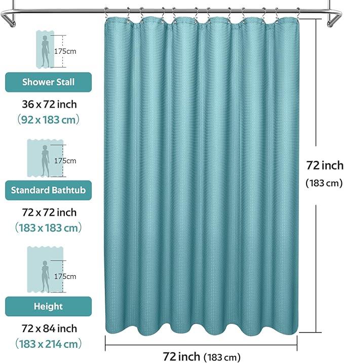 Vipfree 3 in 1 Shower Curtain Set, Waffle Shower Curtain and Liner Set with 12 Double Sided Shower Curtain Hooks, 258GSM Luxury Weighted Cloth Shower Curtains for Bathroom, 72 W x 72 H, Teal - ModernBath
