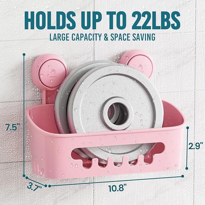 TAILI Shower Caddy Suction Cup 2 Pack, Heavy Duty Bathroom Organizer, Removable Shelves for Inside Shower, Shampoo, Waterproof Suction Plastic Storage for Bathroom Accessories Holder, Pink - ModernBath