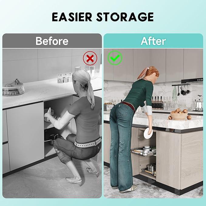 Expandable Pull Out Cabinet Organizer, Adjustable Width:12.3~18.5''W x 22.5''D Under Sink Organizer, Drawer Storage Shelves for Kitchen, Bathroom, Closet, Pantry, Cupboard, Pots, Pans - ModernBath