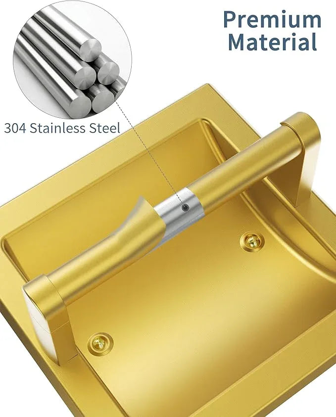 Recessed Toilet Paper Holder 2 Pack Gold， in Wall Toilet Paper Holder Pivoting，Wall Mount Toilet Paper Roll Holder, Bathroom Shallow Gold Stainless Steel Tissue Holder - ModernBath