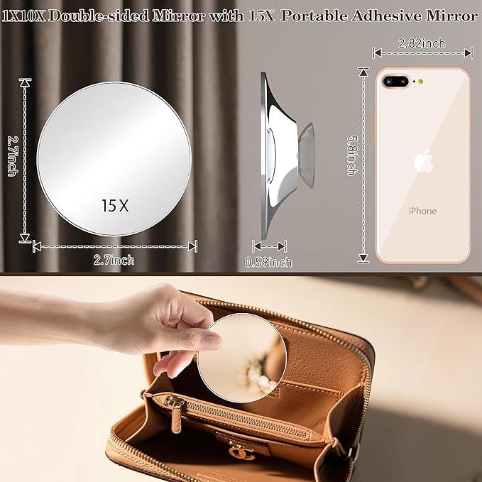 VESAUR Upgraded 11" Large 17" Tall Lighted Makeup Mirror Silver, 1X/10X Dual-Sided Magnifying with 15X Suction Mirror, 3 Color Adjustable Lights, 360° Swivel Dual Power Vanity Mirror, Gift Box - ModernBath