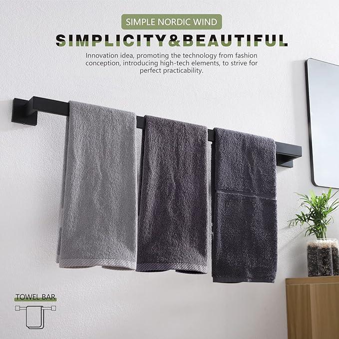 KOKOSIRI 32-Inch Single Towel Bar, Bathroom Kitchen Towel Holder, Wall Mounted SUS304 Stainless Steel Towel Rack, Matte Black, B4003BK-L32 - ModernBath