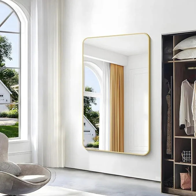 BONEWEI Gold Bathroom Mirror,60x36 inch Wall Mirror for Bathroom Wall Mounted,Round Rectangle Mirror for Bathroom Over Sink,Modern Frame for Home Decor Living Room,Bedroom Entryway,Horizontal/Vertical - ModernBath