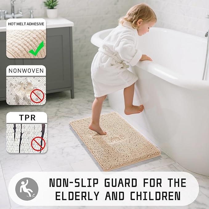 Yimobra Washable Bathroom Rugs, Super Soft & Absorbent Chenille Bath Mat for Floor & Carpet, Quick Dry Non Slip Bath Mat for Tub Shower, 32"x20",Beige - ModernBath