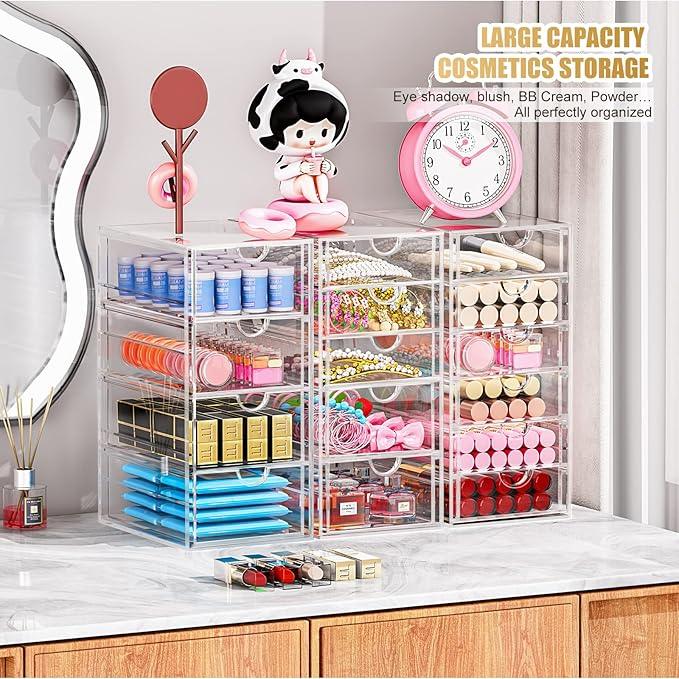 Acrylic 3 Pack Desk Organizers and Accessories, Makeup Organizer Storage With 15 Drawers, Desk Organizers, Dustproof Drawer Organizer and Storage for Make Up, Jewelry, DIY Pen - ModernBath