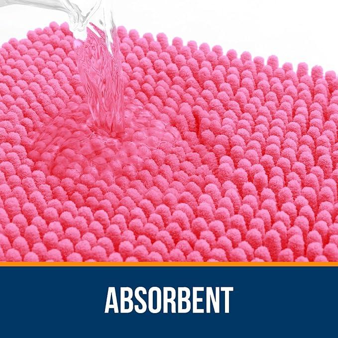 OLANLY Bathroom Rugs 24x16, Extra Soft Absorbent Chenille Bath Rugs, Rubber Backing Quick Dry, Machine Washable Bath Mats for Bathroom Floor, Tub and Shower, Home Decor Accessories, Hot Pink - ModernBath
