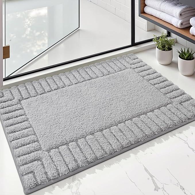 LUMI Bathroom Rugs Non Slip with Rubber Backing, Extra Soft Plush Microfiber Bath Rug Absorbent, Machine Washable Bath Mat Quick Dry for Tub, Shower, Hotel, Light Grey, 16"x24" - ModernBath