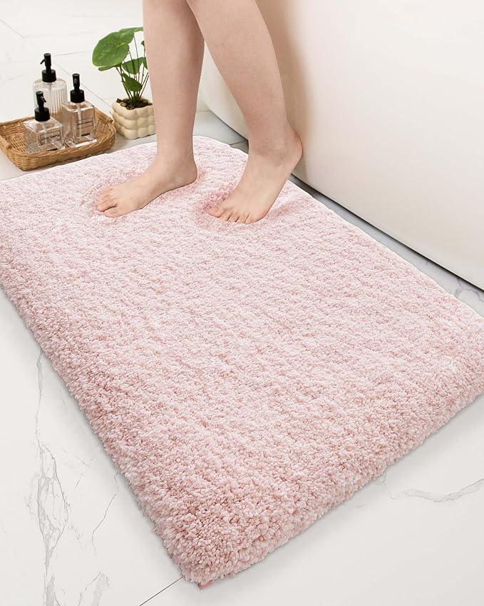 Ruggnovea Bathroom Rugs Non Slip Washable 32x20, Ultra Soft Thick Shaggy Absorbent Bath Mats, High Density Foam Latex Non Slip Backing Bath Rugs, Microfiber Bath Mats for Bathroom Floor&Sink,Pink - ModernBath
