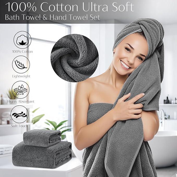 WSBArt 32PCS Bathroom Accessories Set Bathroom Set,Grey Shower Curtain Set,Bath Towel Set,Hand Towel,Toilet Brush,Trash Can & 3PCS Soap Dispenser - ModernBath