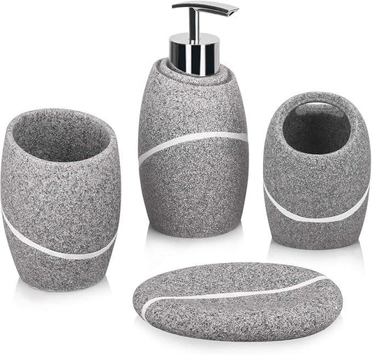 Bathroom Accessory Set,4 Pieces Bathroom Decor Accessories Complete Set Vanity Countertop Accessory Set,Includes Bathroom Soap Dispenser Set,Toothbrush Holder Set,Tumbler,Soap Dish,Grey Granite - ModernBath