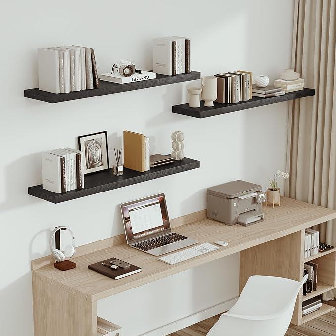 Vivelove Single Floating Shelves 48 Inches, 48 x 10 inch Deep x 1.8 in Thick, Long Wall Shelves Heavy Duty 80 lbs for Bedroom, Living Room, Kitchen, Office, Modern Shelf Book Home Decor, Black - ModernBath