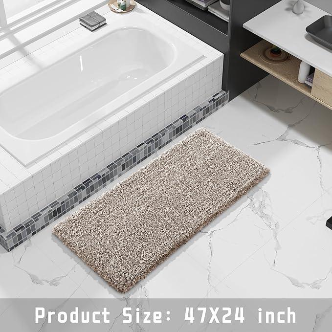 Yimobra Luxury Bathroom Rugs, Fluffy Bath Mats, Non Slip, Water Absorbent Microfiber, Machine Washable, Plush Runner Shower Rugs, Thick Matts for Bathroom Floor&Tub, 47"x 24", Light Brown and White - ModernBath