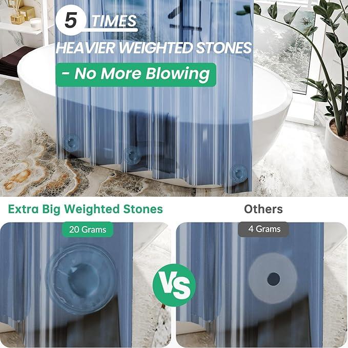 AmazerBath Premium EVA Shower Curtain Clear Blue, Luxury Shower Curtain Blue Jelly-Like Soft, Waterproof Bathroom Curtain with 3 Weighted Stones and 12 Grommets, Recyclable Packaging - ModernBath