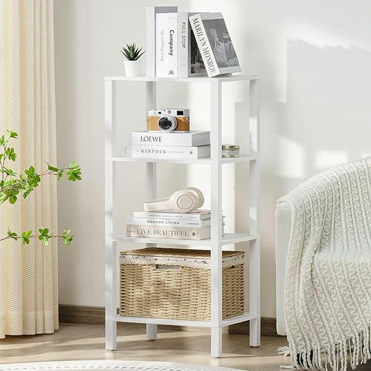 4 Tier Tall Wooden Bookshelf with Storage - Small White Bookcase for Small Spaces, Shelf for Living Room, Office, Bedroom, Kitchen - Industrial Modern Book Shelf - ModernBath