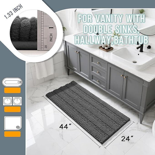 Yimobra Bathroom Rug Mat 44 x 24, Non Slip and Super Absorbent Bath Mat,Machine Washable Quick Dry,Ultra Plush Chenille Shower Rugs for Bathroom Floor Sink Tub and Shower Outside,Dark Gray - ModernBath