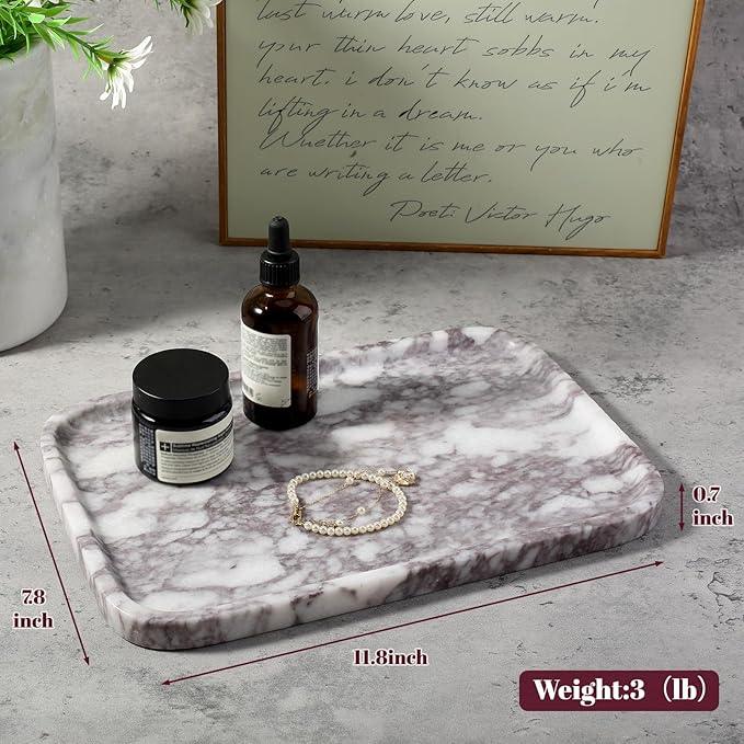 Karibiber Luxury Marble Vanity Tray, Bathroom Tray Countertop, Calacatta Marble/Stone, Home Decorative Dresser Organizer, Storage for Kitchen Sink, Perfume Jewelry Holder(Purple&White) - ModernBath