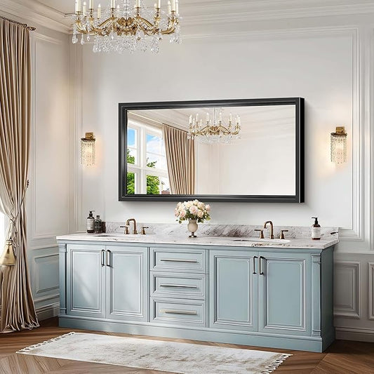 CIVENO Black Rectangle Mirror, 55 x 30 Inch Bathroom Mirrors for Over Sink, 0.6" Thickened Deep Frame Brushed Black Mirrors for Wall, Shatterproof Tempered Glass, Antirust, Horizontally or Vertically