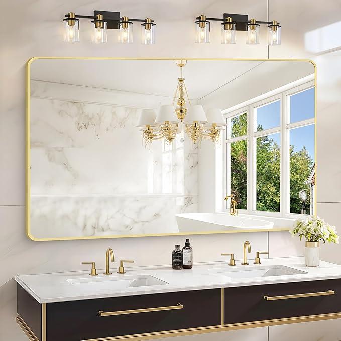 CIVENO 55"x36" Gold Bathroom Mirror, Large Rectangle Mirror, Rectangular Wall Mirror, Rounded Corner Vanity Mirror with Aluminum Metal Frame for Bathroom Bedroom Living Room Horizontal/Vertical - ModernBath