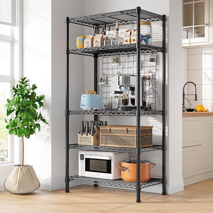 REIBII Wire Shelving Rack 5-Tier Metal Shelves for Storage Adjustable Garage Shelving Heavy Duty Storage Shelves for Storage Rack, 24" W X 14" D X 59" H - ModernBath