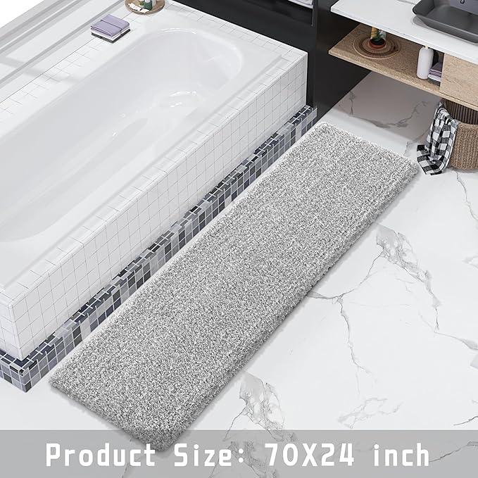Yimobra Bathroom Runner Rug Non Slip 70"x 24", Super Absorbent Bath Rugs, Quick Dry, Luxury Extra Long Shaggy Fluffy Bath Mat for Double Vanity & Tub Side, Machine Washable, Light Gray and White - ModernBath