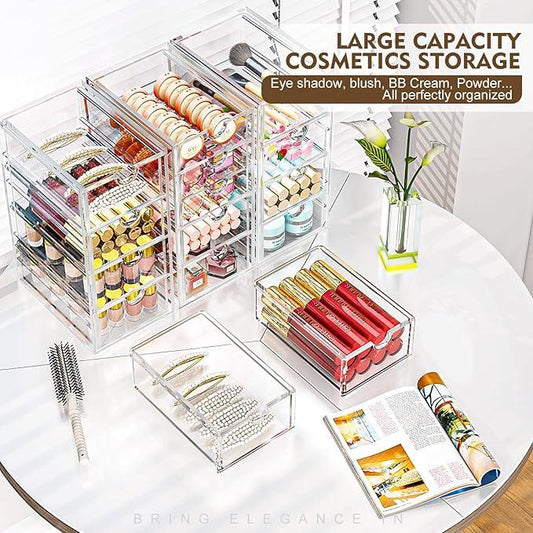 Acrylic Desk Organizers And Accessories With 13 Drawers, Office Desktop Drawers, Plastic Makeup Organizer Containers Bins With Drawers Desk Organization, Bathroom Organizers Storage Case Box Cube - ModernBath