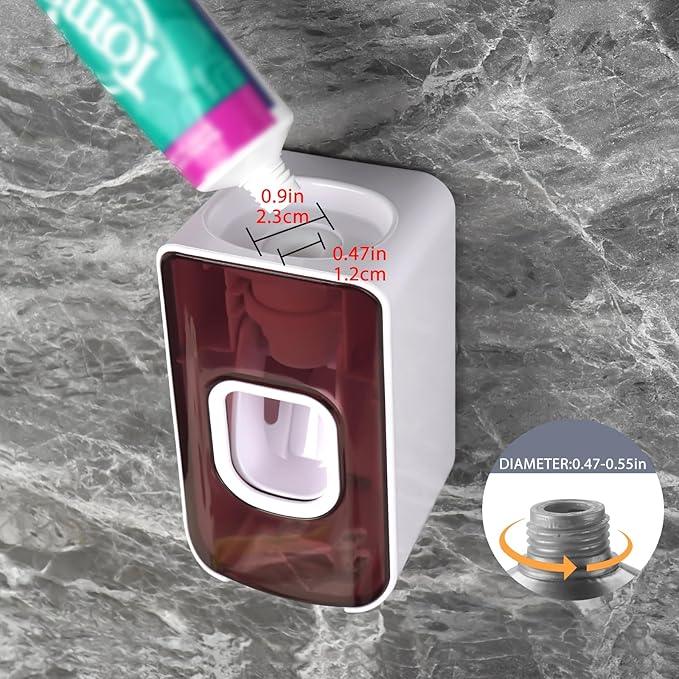 2 Slot Toothbrush Holder and Toothpaste Dispenser Wall Mounted, Automatic Toothpaste Squeezer, 2 in 1 Tooth Brush Toothpaste Organizer for Shower (Red 2Pack) - ModernBath