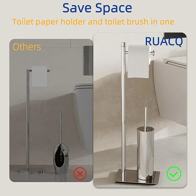 RUACQ Toilet Paper Holder Stand with Toilet Brush and Holder Set, 304 Stainless Steel Bathroom Toilet Tissue Paper Roll Holder Free Standing, Weighted Base, Heavy Duty (Chrome) - ModernBath