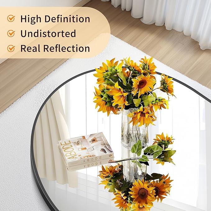Bathroom Mirrors, 36" x40" Black Mirrors, Oval Vanity Mirrors, Metal Framed Wall Mounted Mirrors, Vertical/Horizontal Mirror for Bathroom Bedroom Entryway Living Room - ModernBath